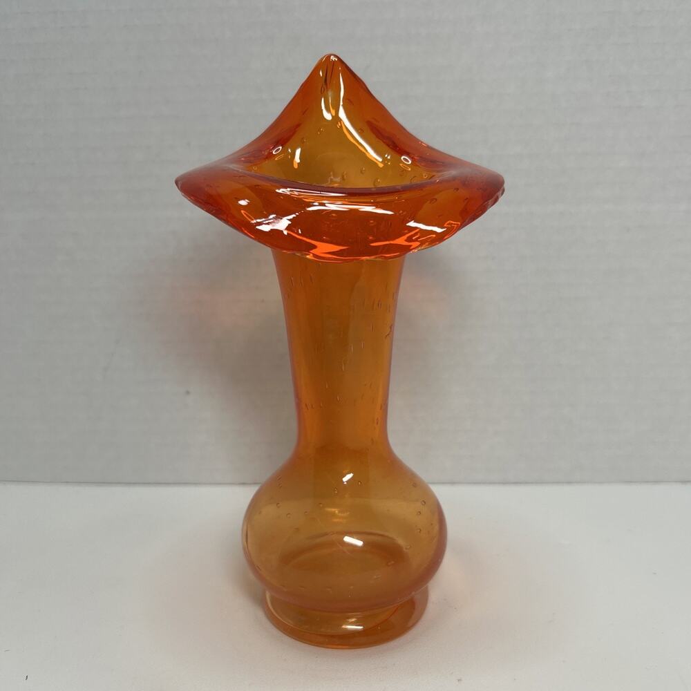 Vtg Kreiss Jack In The Pulpit Bullicante Amberina Art Glass 7" Vase Hand Blown